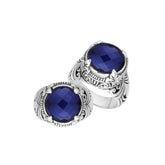 Sterling Silver Balinese Blue Sapphire Quartz Ring With Elegant Round Shape Design